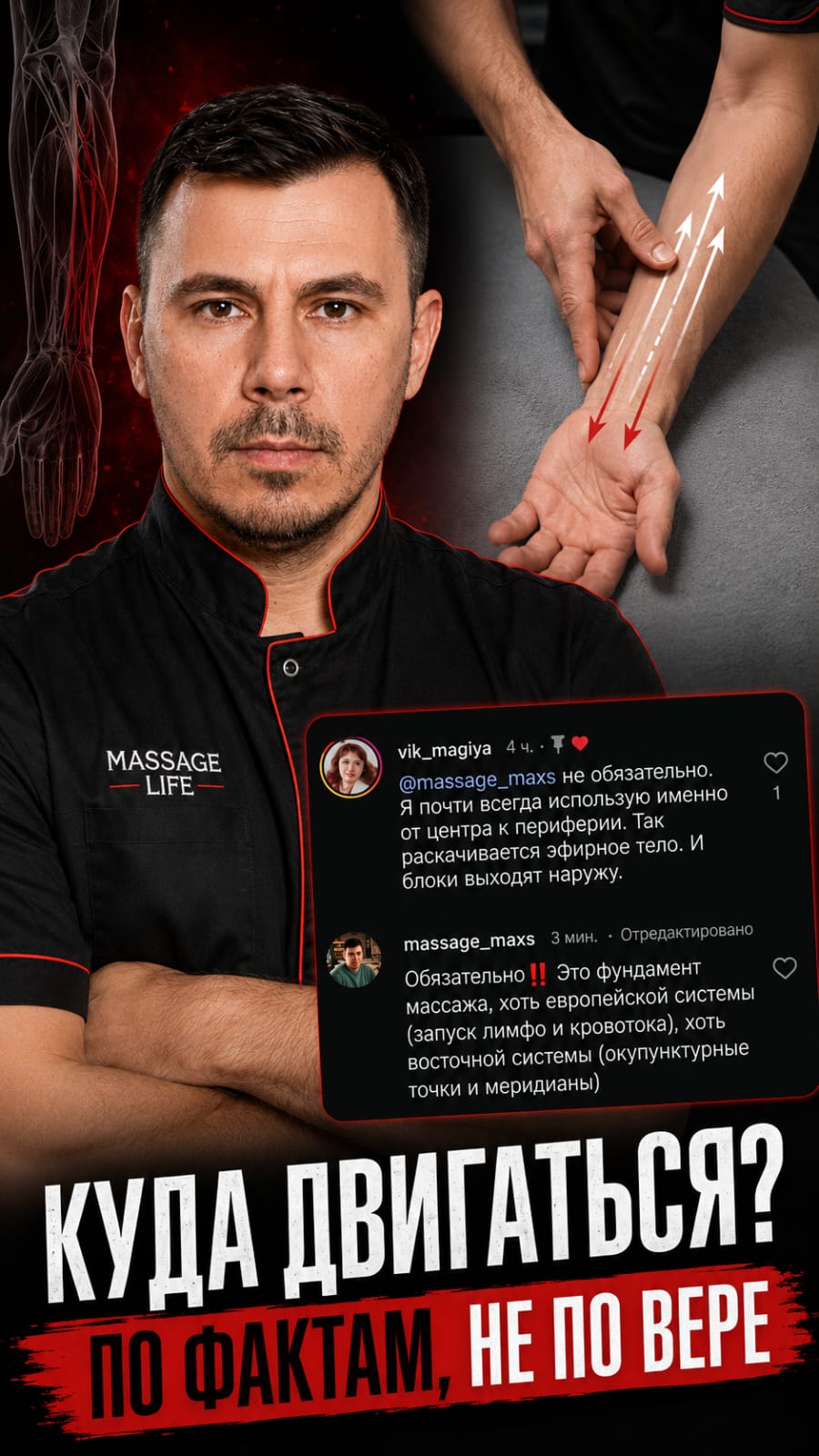 Направление массажных приёмов от периферии к центру